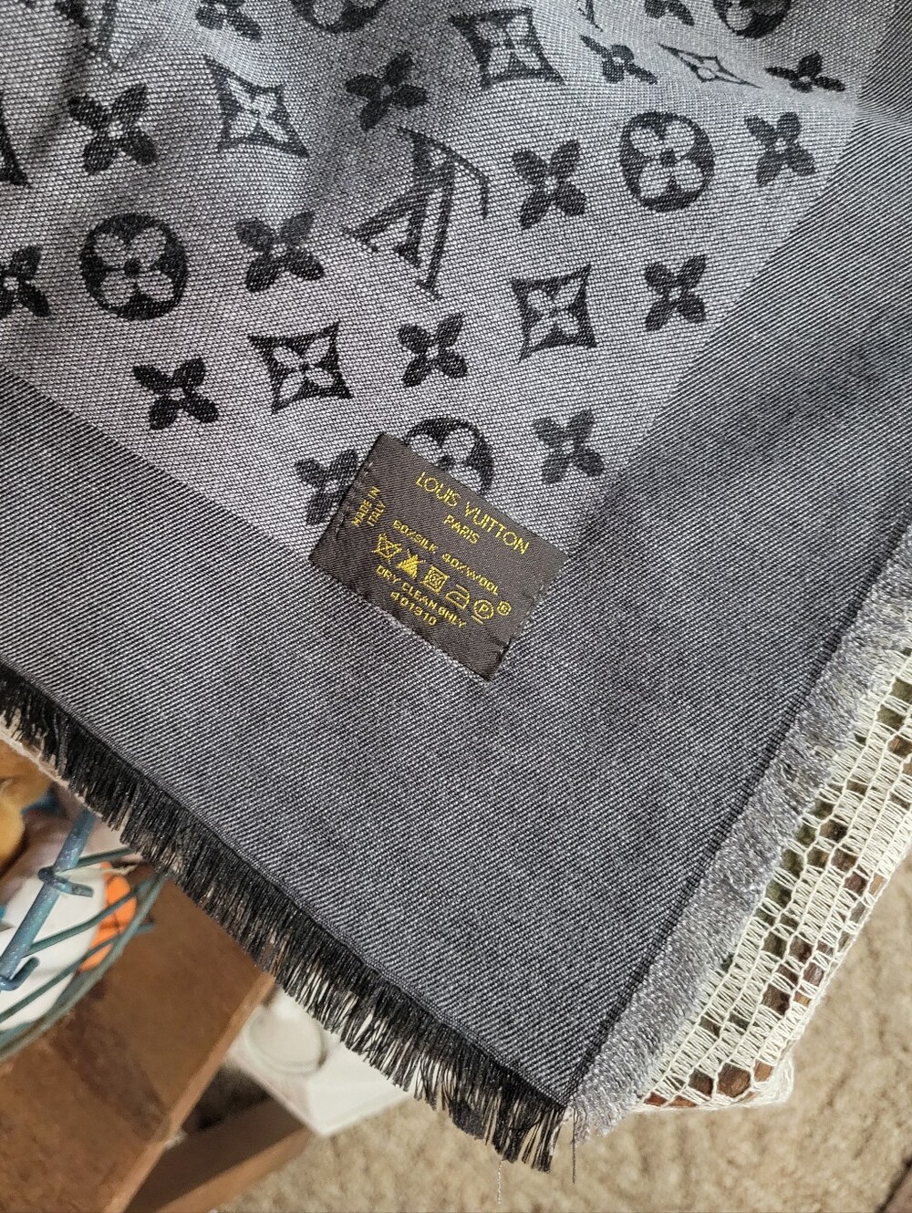 Louis Vuitton Monogram Shawl Scarf in Black and Gray - Picture 5 of 9